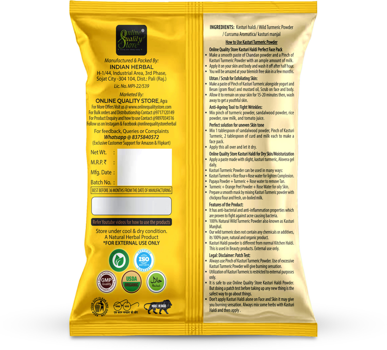Image of Online Quality Store Kasturi Haldi Powder Combo for Hair and Face 100