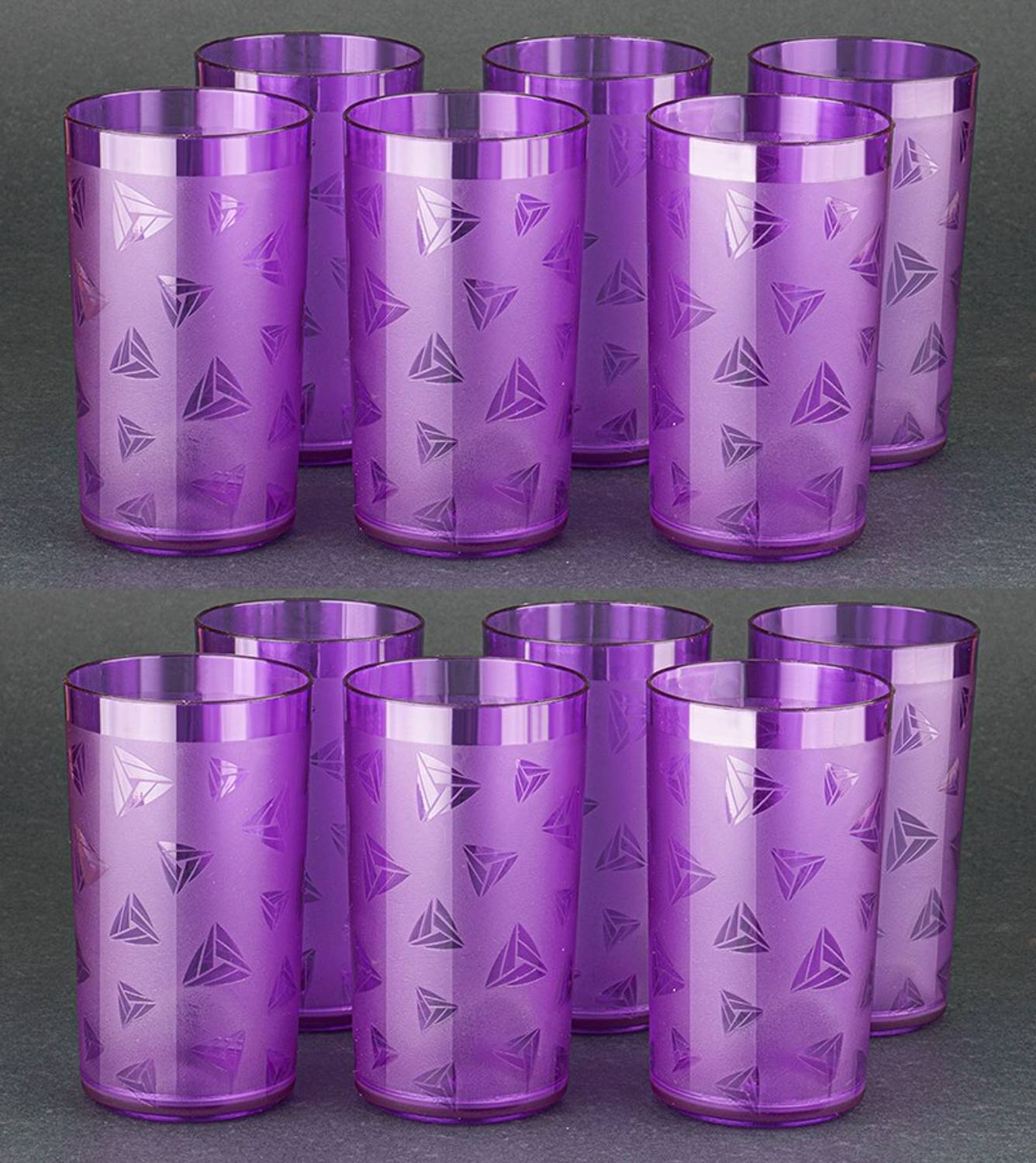 CENTUREUM (Pack of 12) 100% UNBREAKABLE Prism Pattern Plastic Water Juice Drinking Purple Colored Glasses Set Of 12 Glass Set Water/Juice Glass