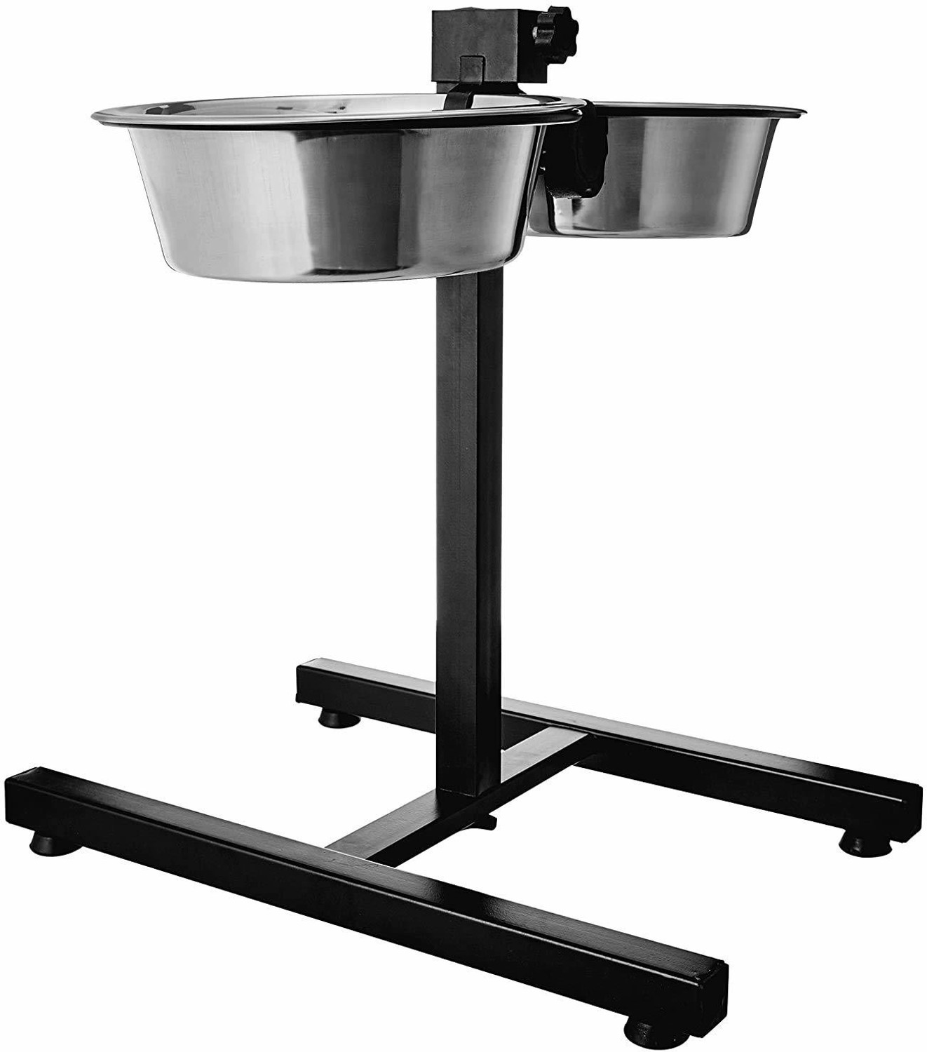 Image of Rvpaws Stainless Steel Feeding Bowl Set of 2 with Height-Adjustable Stand, Dog Feeding Station with 2 Removable Bowls Cat Feeder Metal Elevated Raised Standing Feeder Bowl Set (Large) Round Stainless Steel Pet Bowl