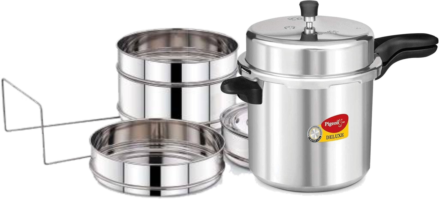 Image of Pigeon Deluxe 12 L Cooker with Suitable Stainless Steel Cooker Separator 12 L Outer Lid Pressure Cooker
