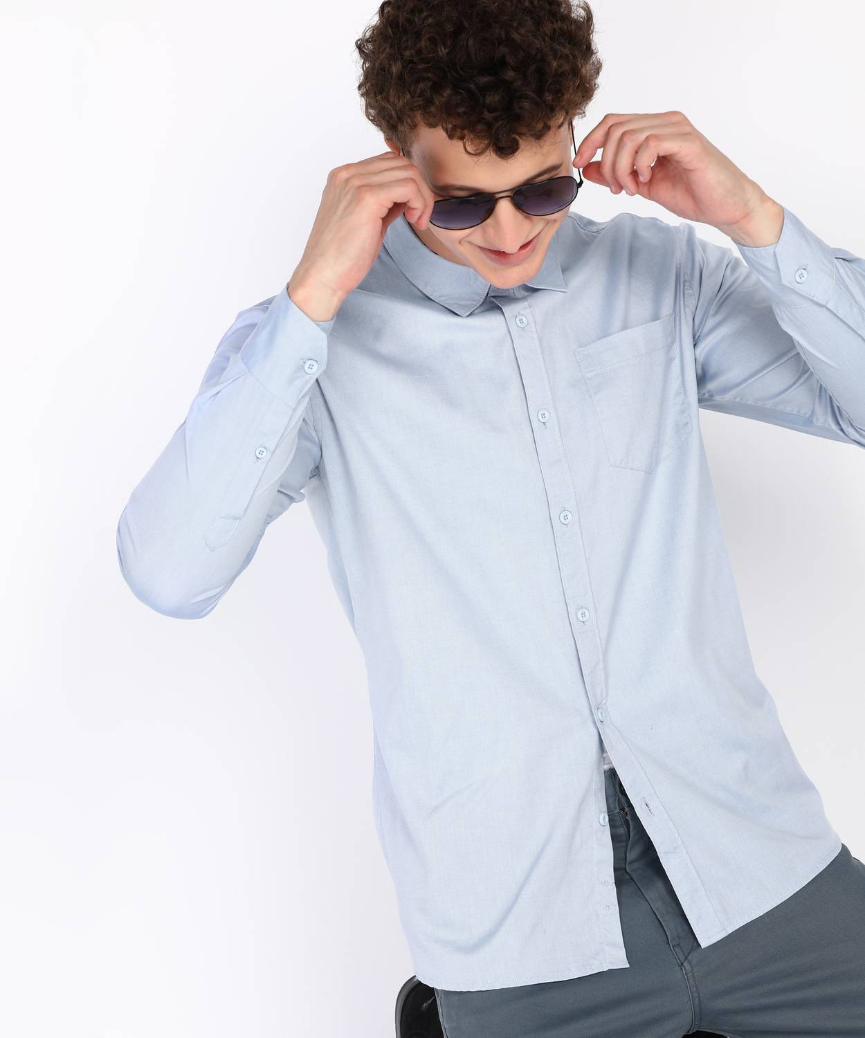 abof by Aditya Birla Men Solid Casual Blue Shirt