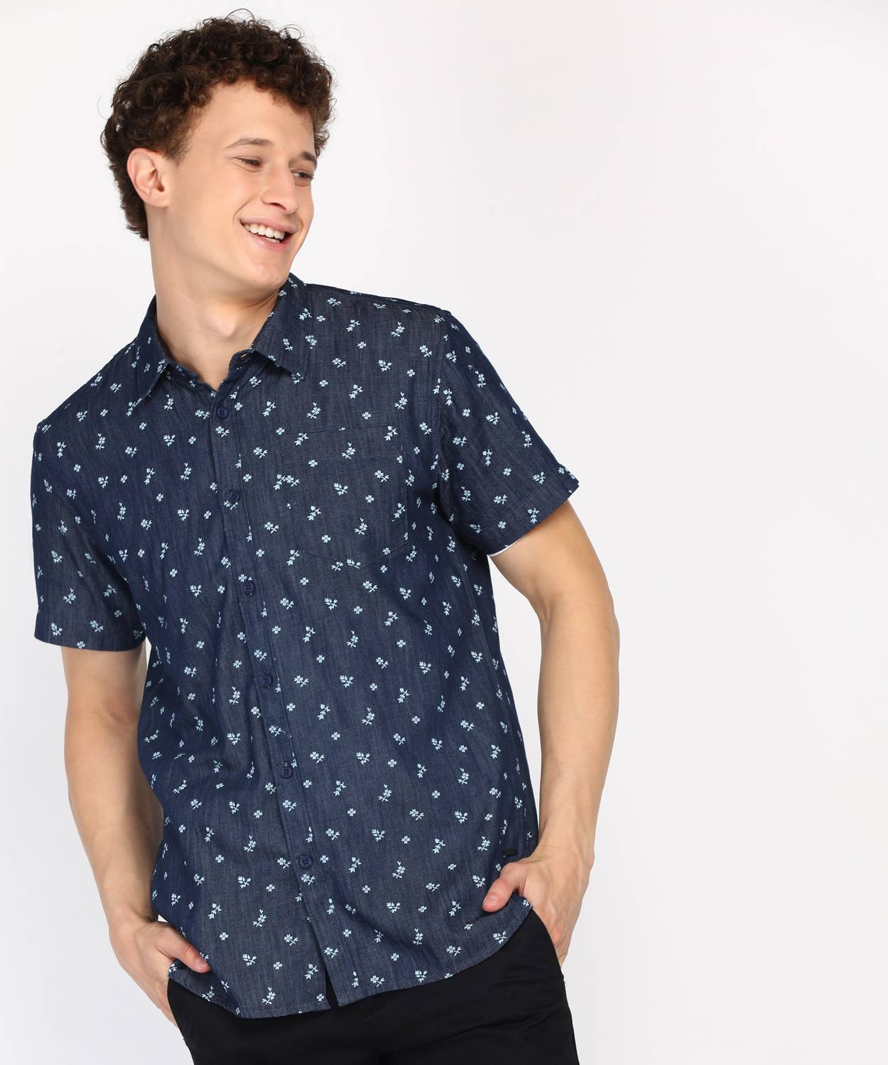 abof by Aditya Birla Men Floral Print Casual Blue Shirt