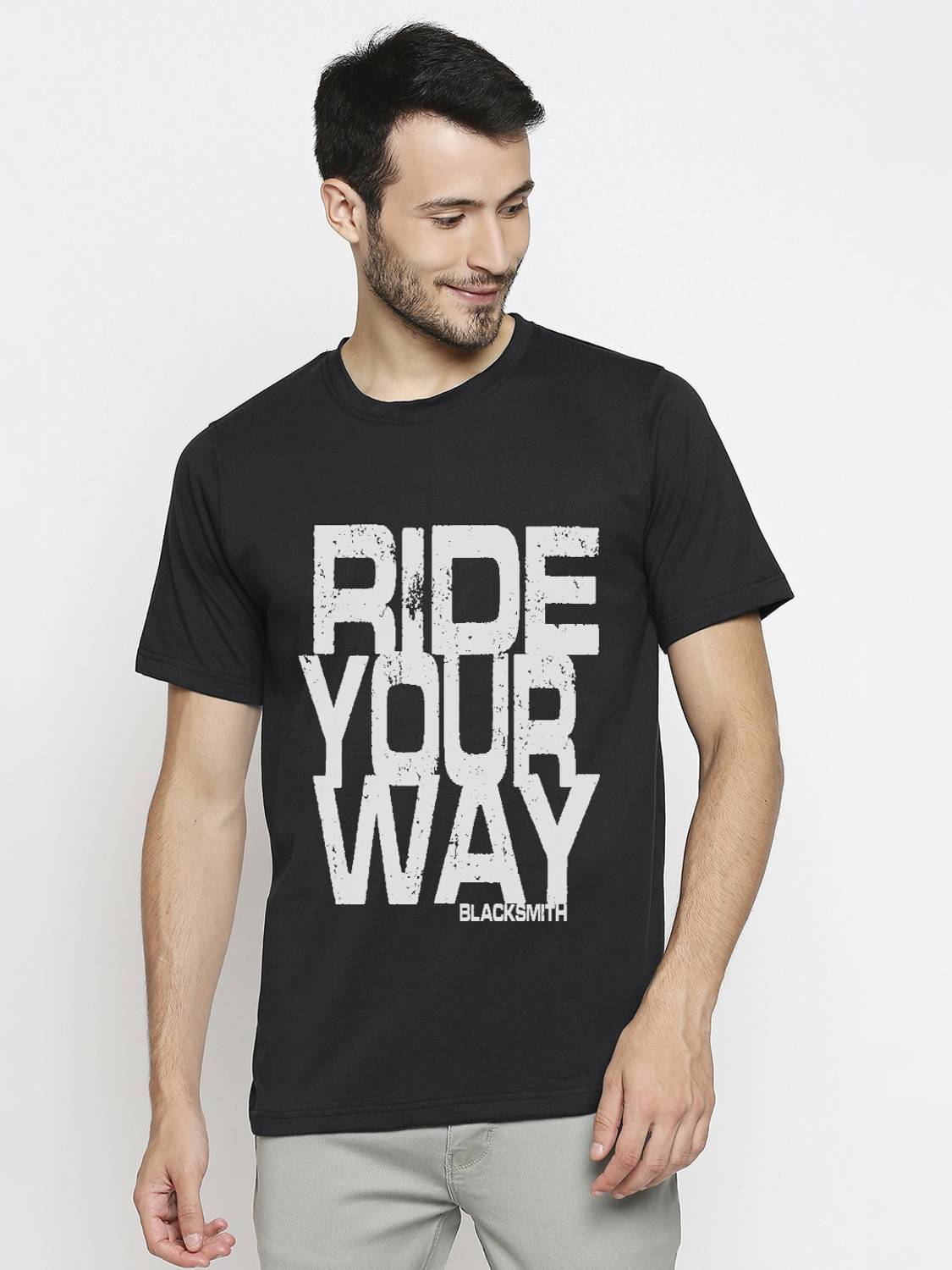 BLACKSMITH Printed Men Round Neck Black T-Shirt