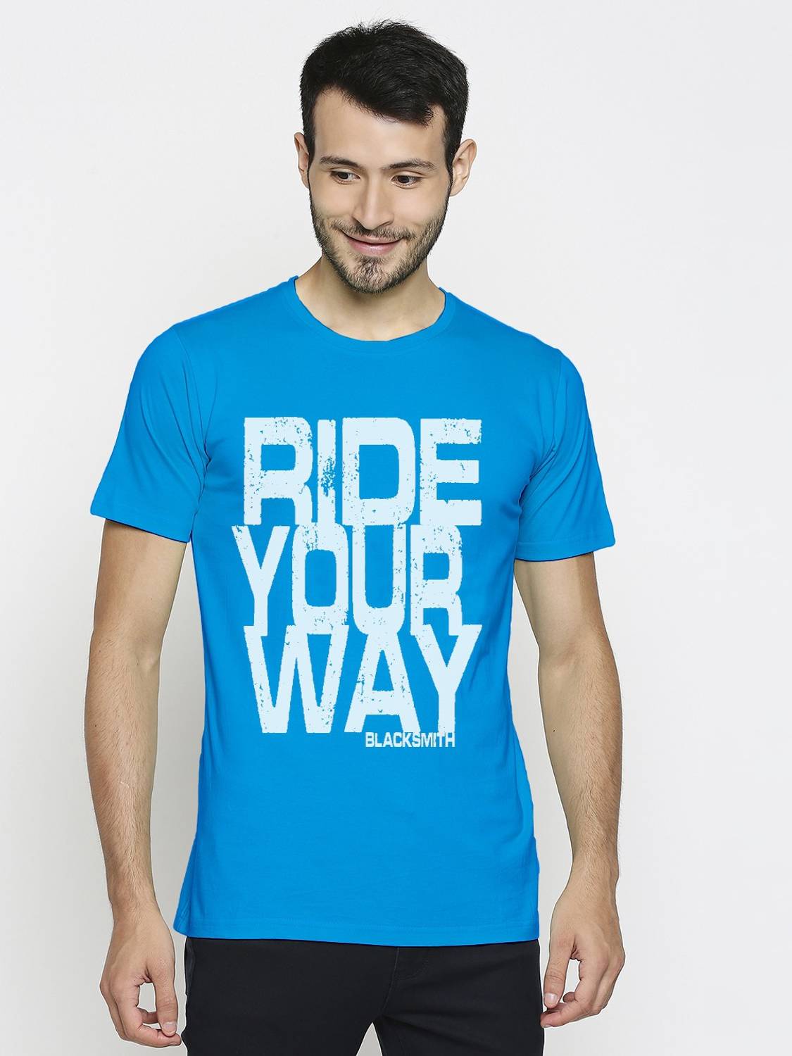 BLACKSMITH Printed Men Round Neck Blue T-Shirt