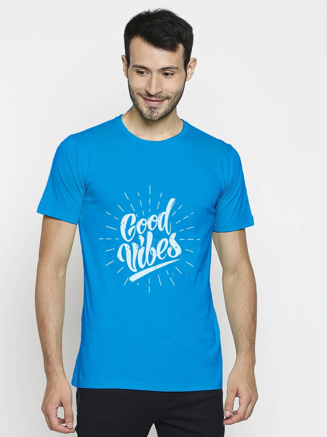 BLACKSMITH Printed Men Round Neck Blue T-Shirt