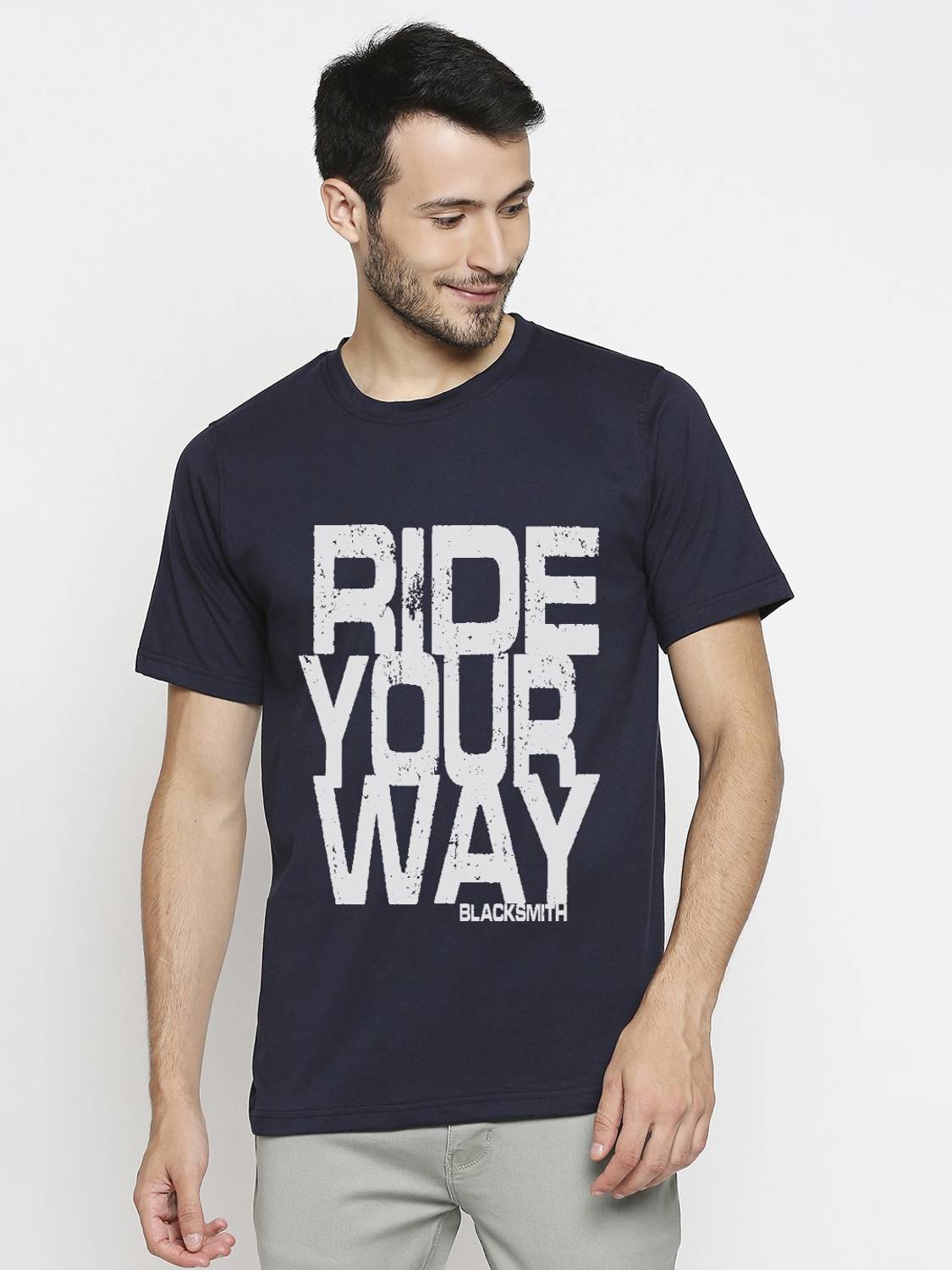 BLACKSMITH Printed Men Round Neck Blue T-Shirt