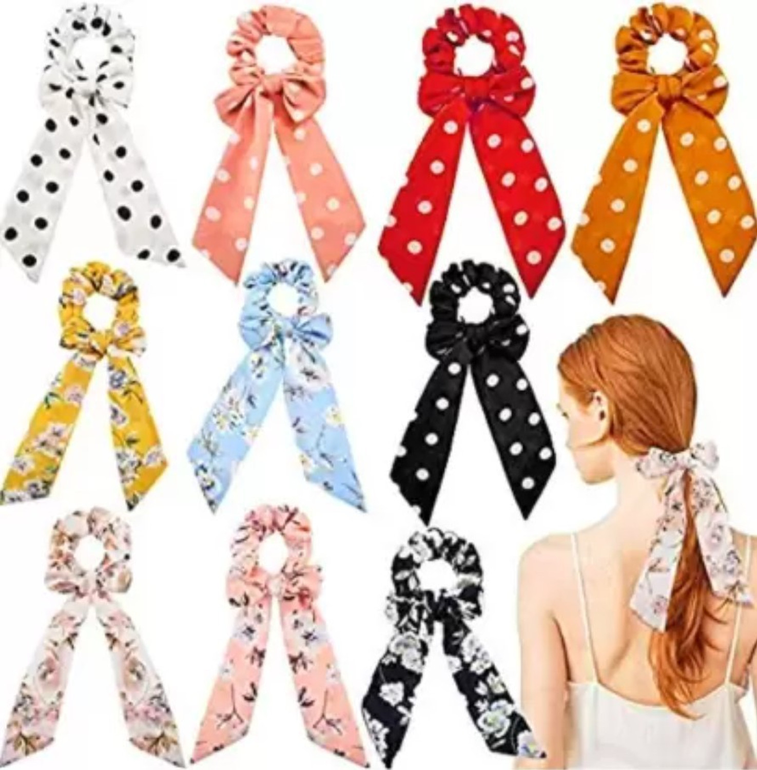 Image of Ganapati Universal Co Elastic Hair Bands /Ties Ribbon /Scarf Ponytail Scrunchies for Women and Girls - Set of 6 Multicolor Hair Band Hair Band
