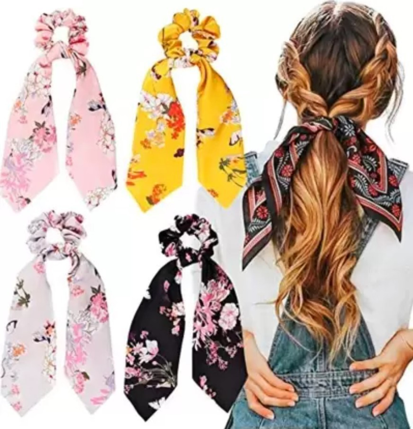 Image of Ganapati Universal Co Elastic Hair Bands /Ties Ribbon /Scarf Ponytail Scrunchies for Women and Girls - Set of 6 Multicolor Hair Band Hair Band