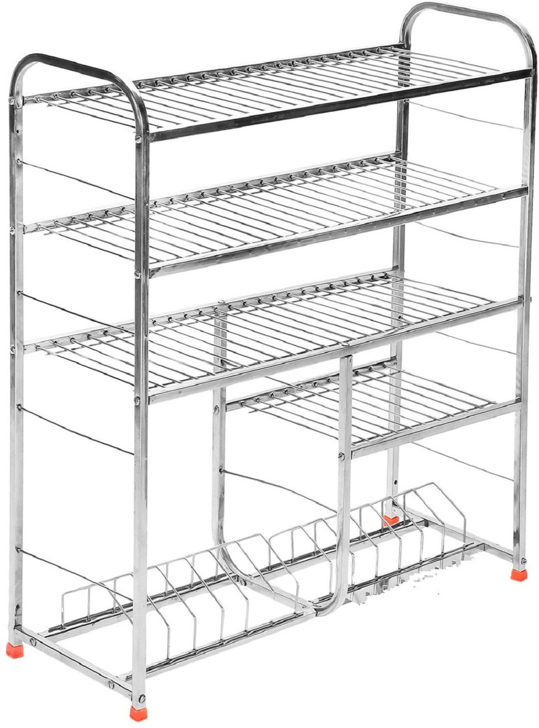 Image of IRONTECH Utensil Kitchen Rack Steel 5 Layer 30X31 inch Wall Mount Modern Kitchen Utensils Dish Rack Stainless Steel Kitchen Rack Kitchen Storage Rack /Utensils Rack with Plate & Cutlery Stand