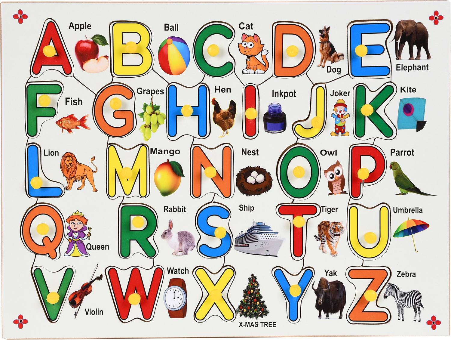 Ashmi Wooden Alphabet with Picture Knobs Puzzle With 35 pic dummy currency For Kids