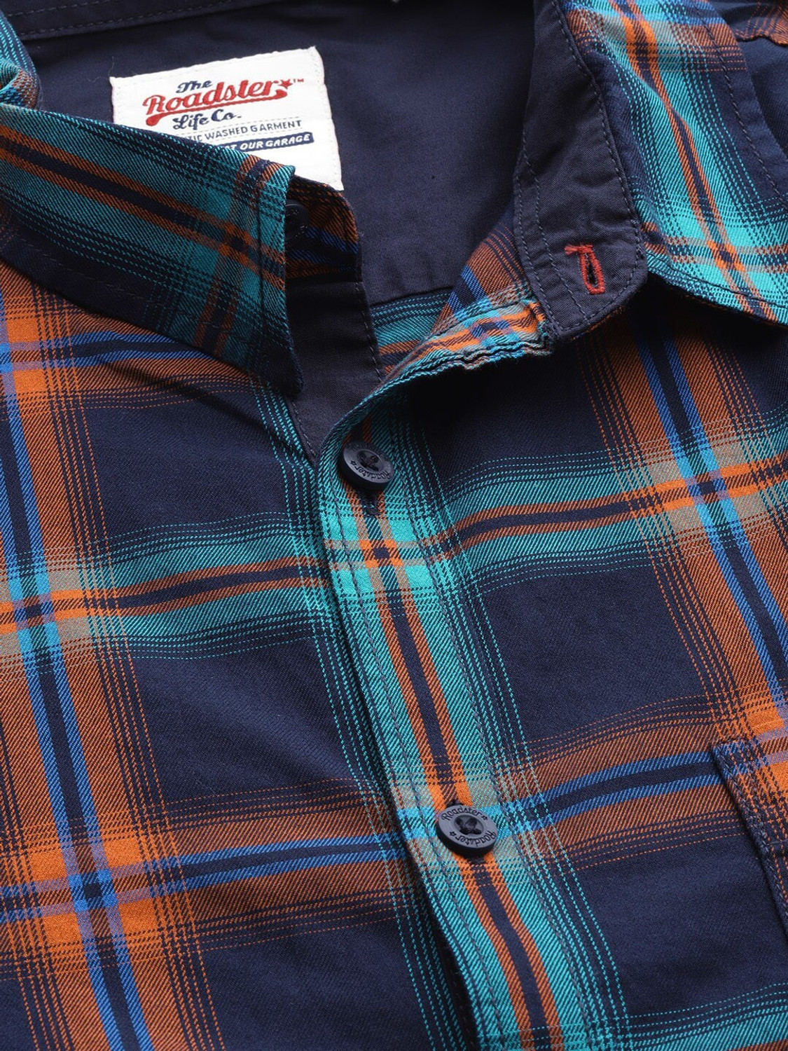 Image of Roadster Men Checkered Casual Dark Blue Shirt