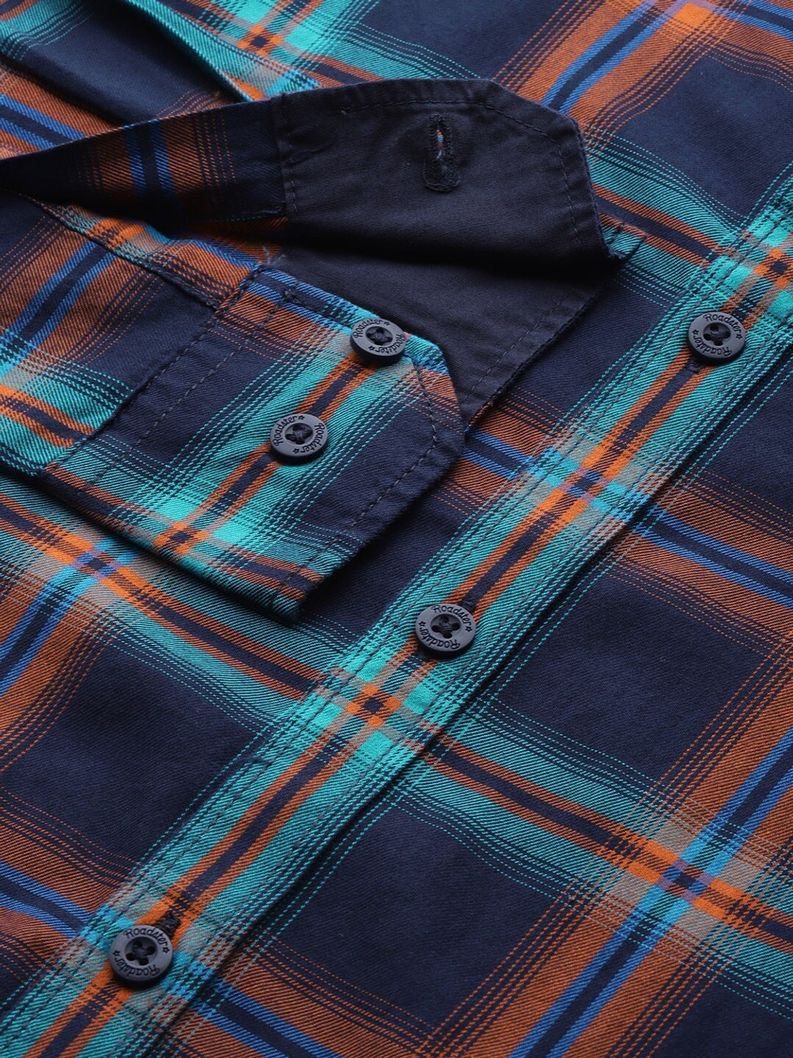 Image of Roadster Men Checkered Casual Dark Blue Shirt