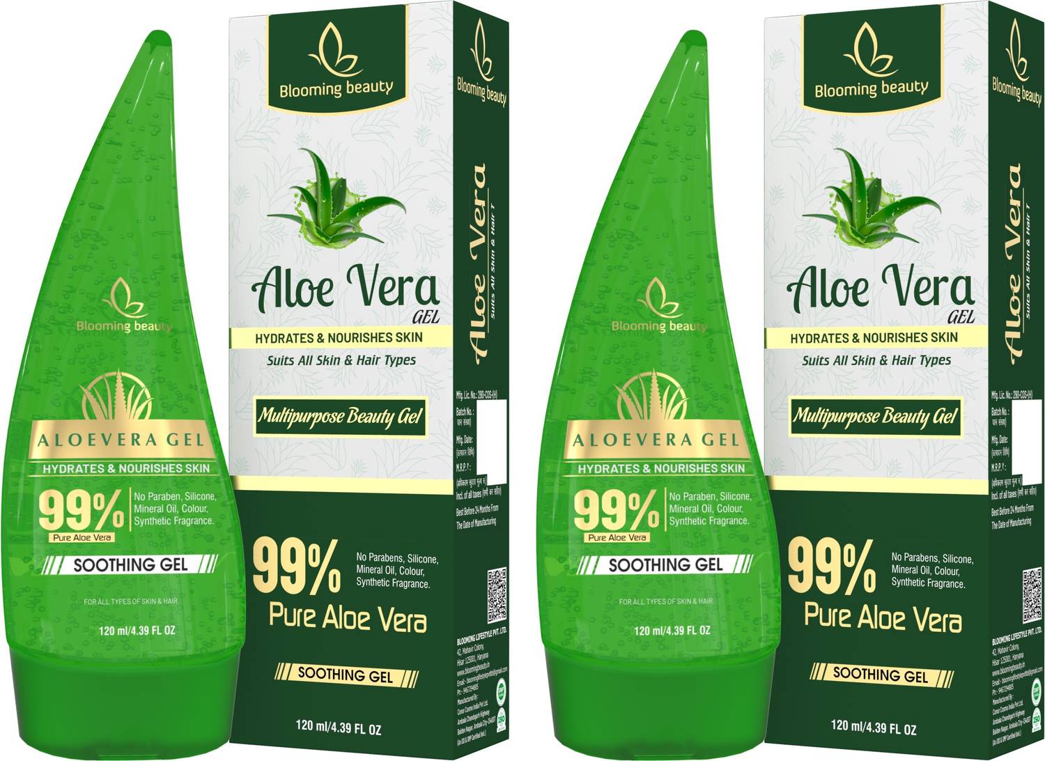 Blooming beauty 99% Natural Soothing Aloe Vera Gel for Face, Skin, Body, Hair, Multipurpose Moisturizer for Acne, Scars, Pimples Wrinkles Dark Circles No Parabens Or SLS/SLES
