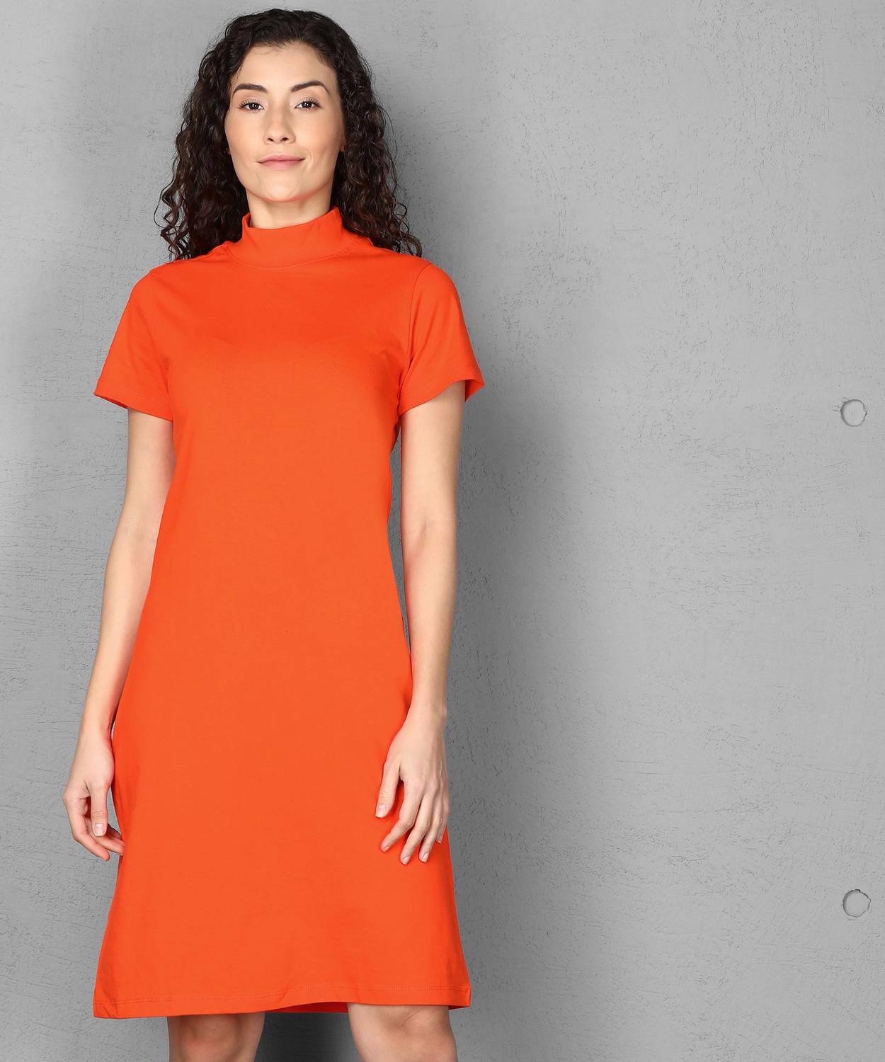 strapless open back dress Short Sleeve Diagonal Seam Dress | Tirelli | Women's Cotton Midi Dress