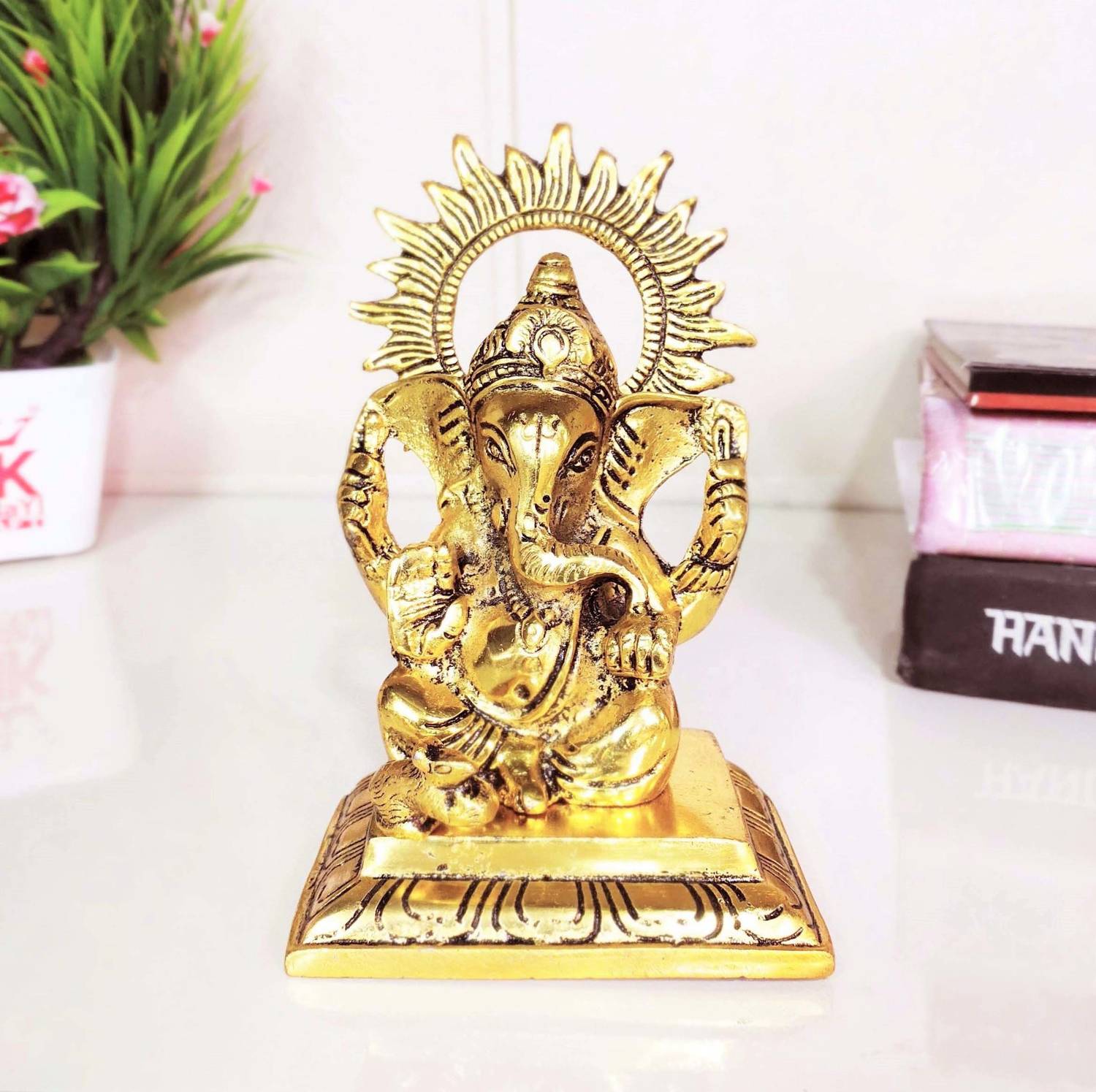 KridayKraft Ganesha Metal Statue,Ganpati Murti for Pooja Room & Decor Your Home,Office,Religious idol Gift Article,Showpiece Figunrines... Decorative Showpiece - 15 cm