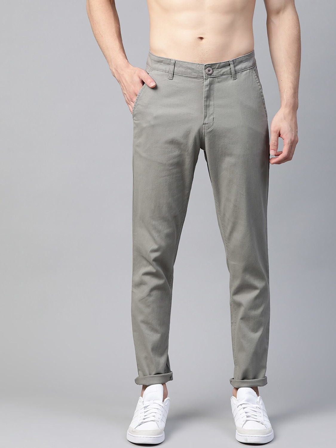 Image of Roadster Regular Fit Men Grey Trousers