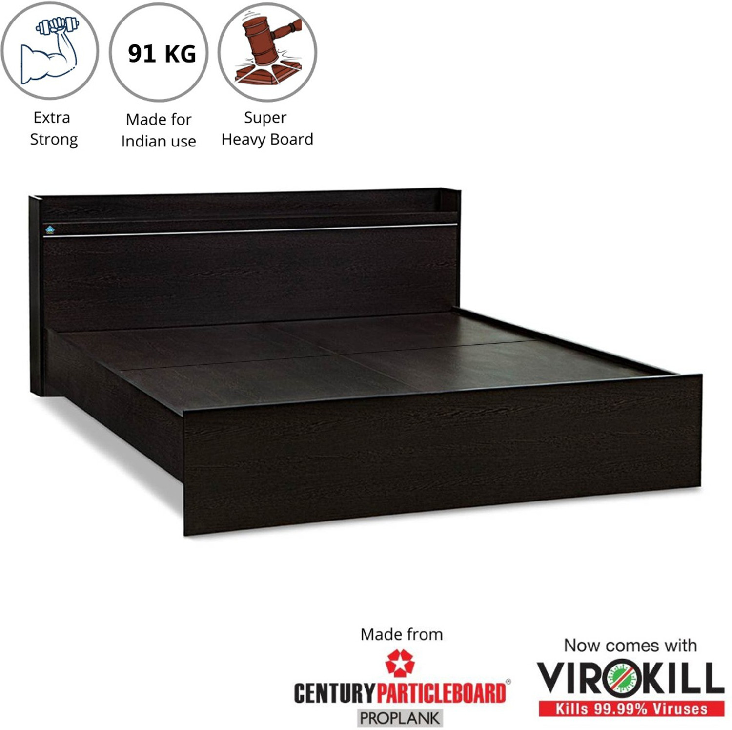 Image of Delite Kom Plum with open shelf headboard Engineered Wood Queen Bed, 213.3 cm x 160.6 cm (7.0 ft x 5.27 ft)