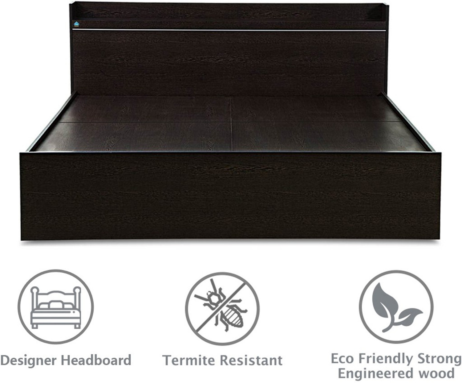 Image of Delite Kom Plum with open shelf headboard Engineered Wood Queen Bed, 213.3 cm x 160.6 cm (7.0 ft x 5.27 ft)