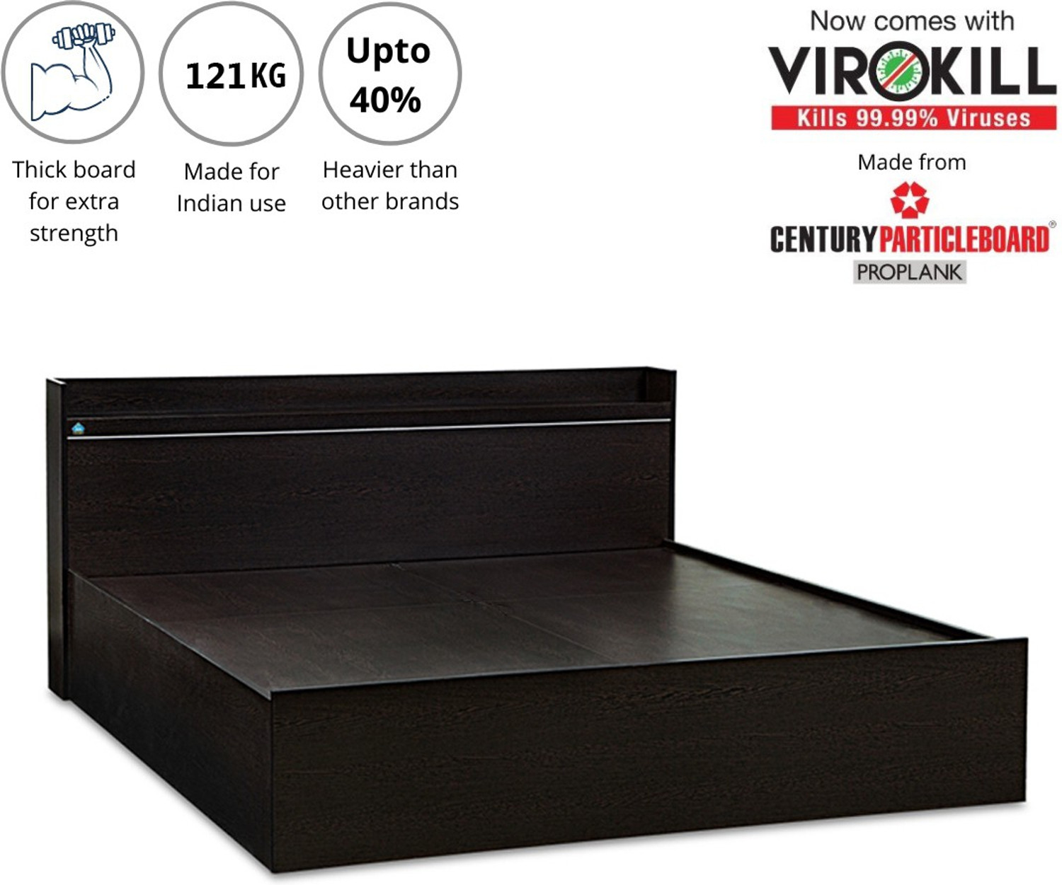 Image of Delite Kom Plum Engineered Wood Queen Box Bed, 213.3 cm x 160.6 cm (7.0 ft x 5.27 ft)