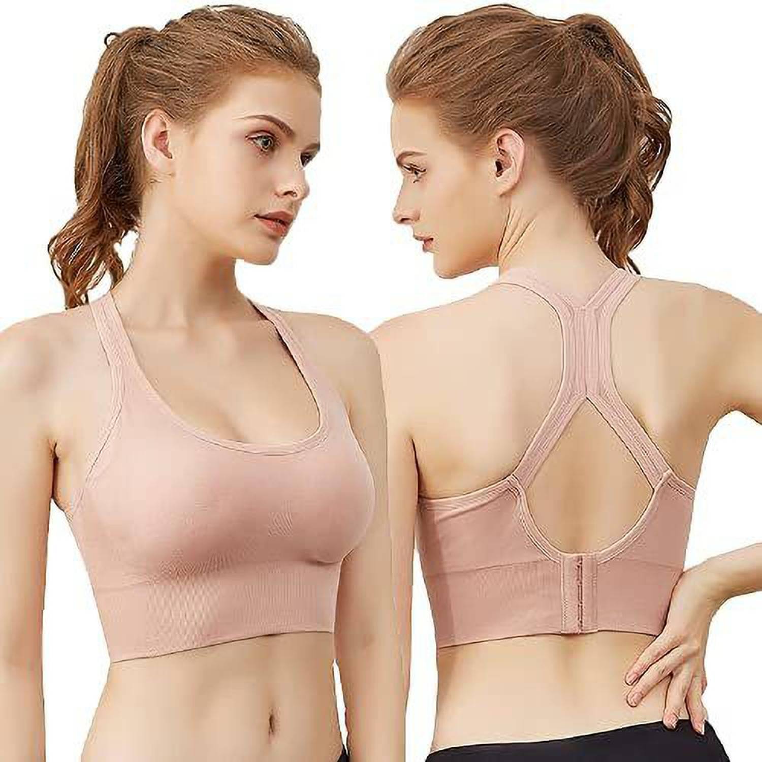 Brachy Brachy Women's Nylon Lightly Padded Wire Free Racerback Sports Bra Women Sports Lightly Padded Bra