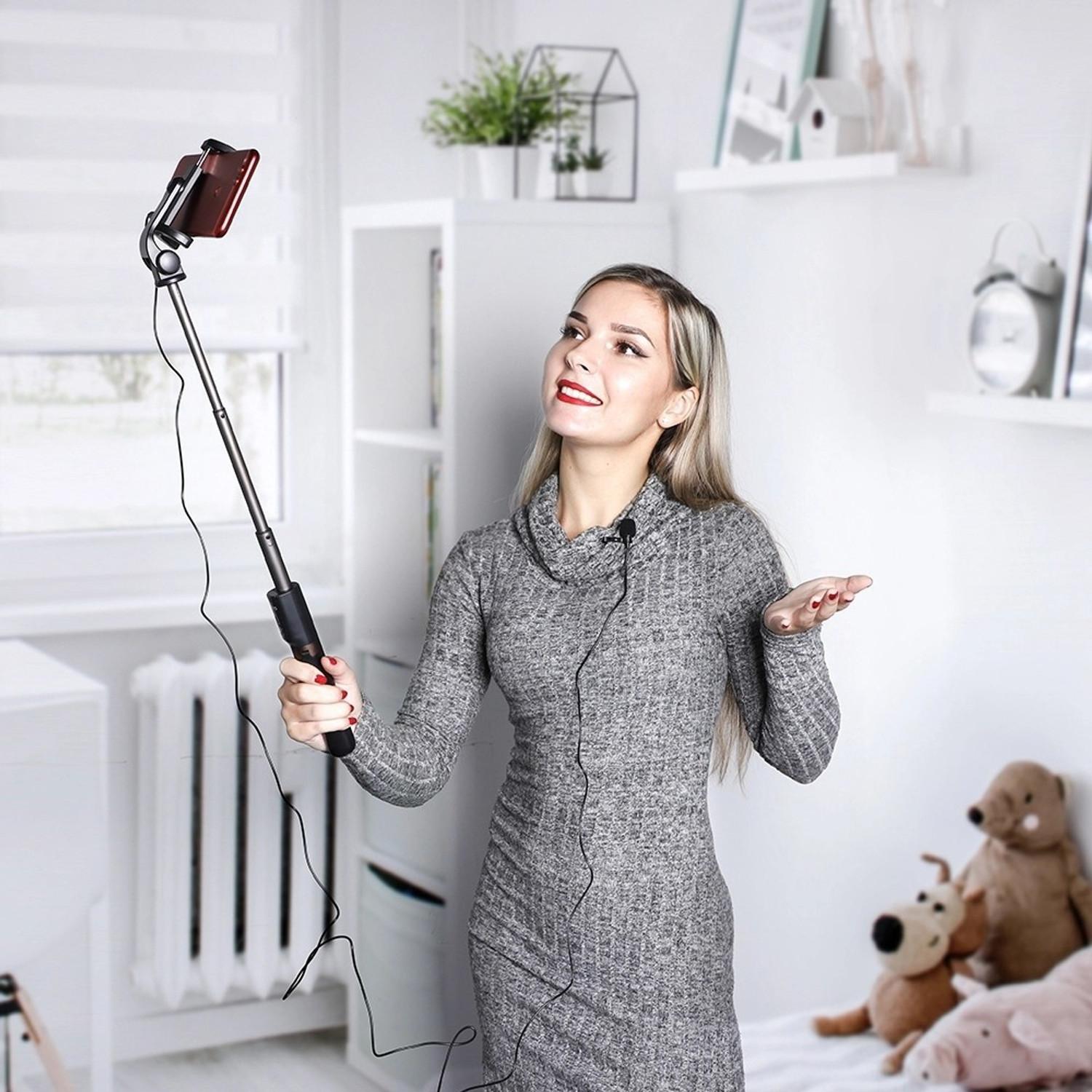 Image of POZUB Selfie Stick Bluetooth Extendable with Wireless Remote and Tripod Stand With + Lapel 3.5mm Collar Microphone wired mic plug & play condenser Lavalier microphone For Voice Recording Microphone PZB-XT012 Travel Tripod Stand Flexible Handheld Selfie Stick Holder Action Camera Stand With Mobile Clip Holder & BT Remote Best Use for Make Videos Compatible with Mobiles Video Stand in Gimbal Stabilizer, |in mobile holder for hand| stand for online classes Single Gimbal for Mobile