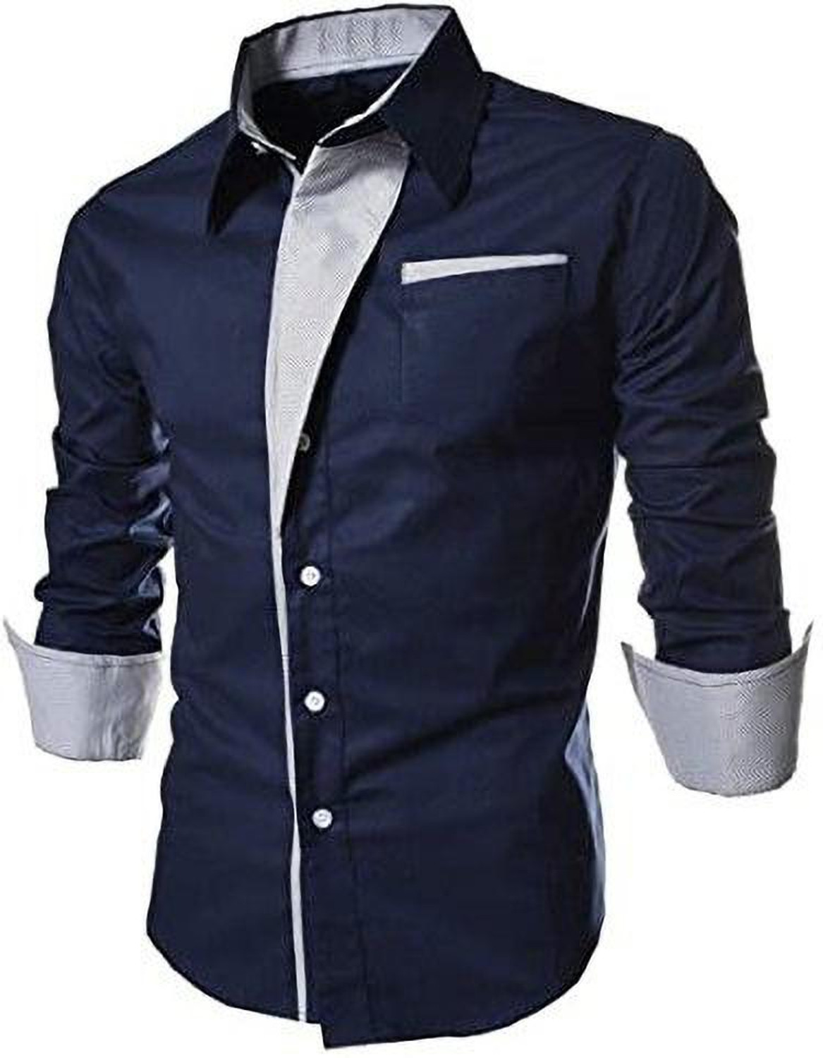 Image of Gonsgadapp Men Solid Casual Blue Shirt