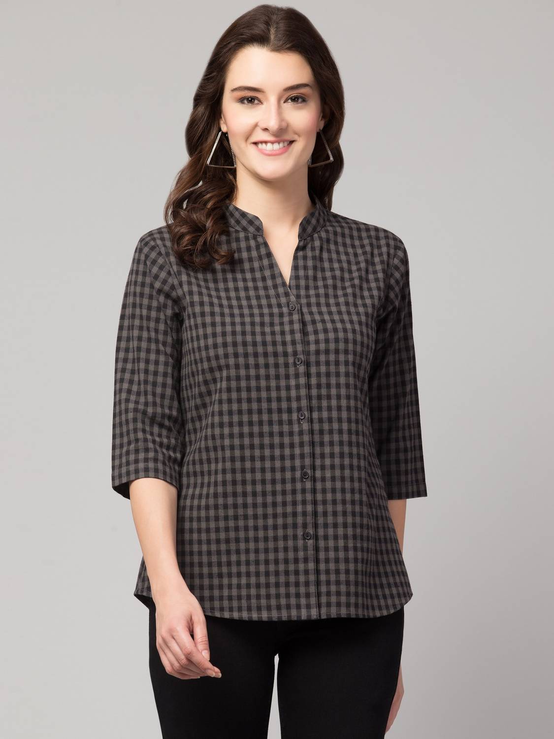 INUKA Casual Checkered Women Grey Top - Buy INUKA Casual Checkered