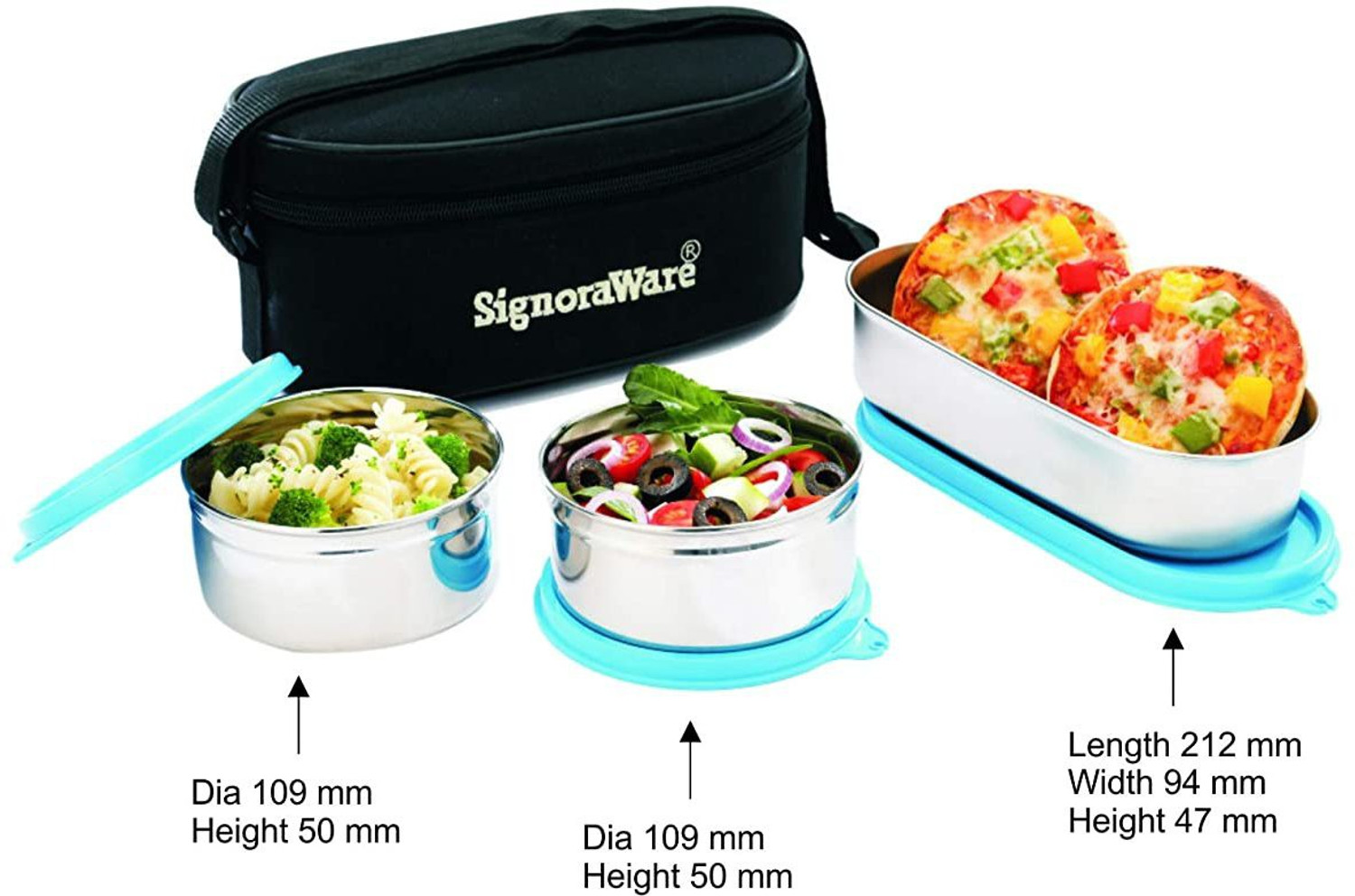 Image of Signoraware 3551 Double Decker Special 3 Containers Stainless Steel Office Lunch Box