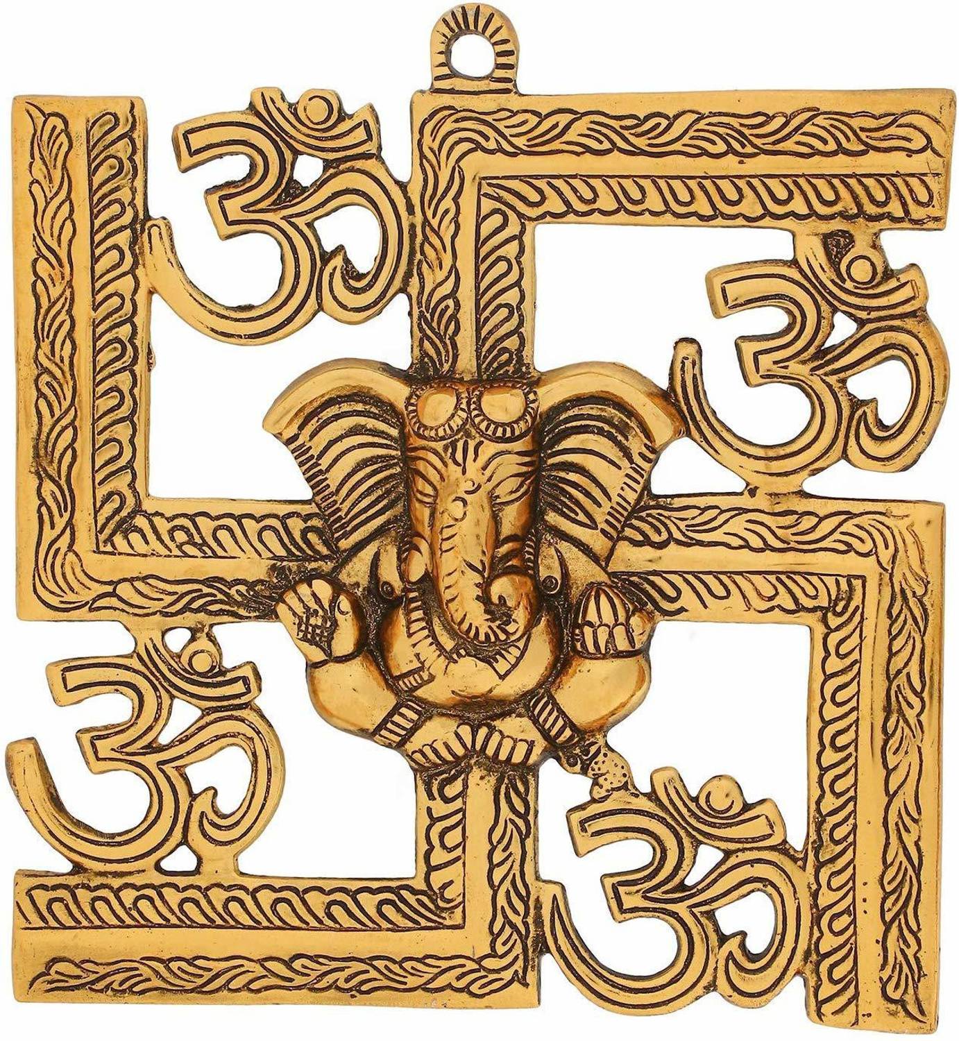Sawcart Lord Ganesha/Ganpati On Om Swastik Symbol Made of Metal Wall Hanging (20 CM) Decorative Showpiece  -  20 cm