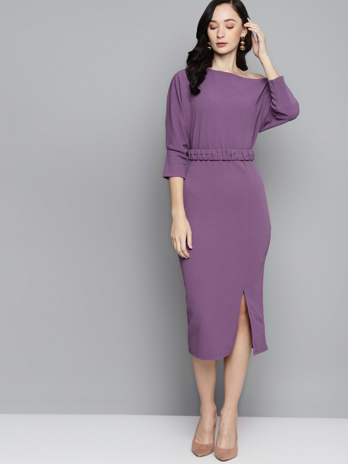 Image of SASSAFRAS Women Sheath Purple Midi /Calf Length Dress