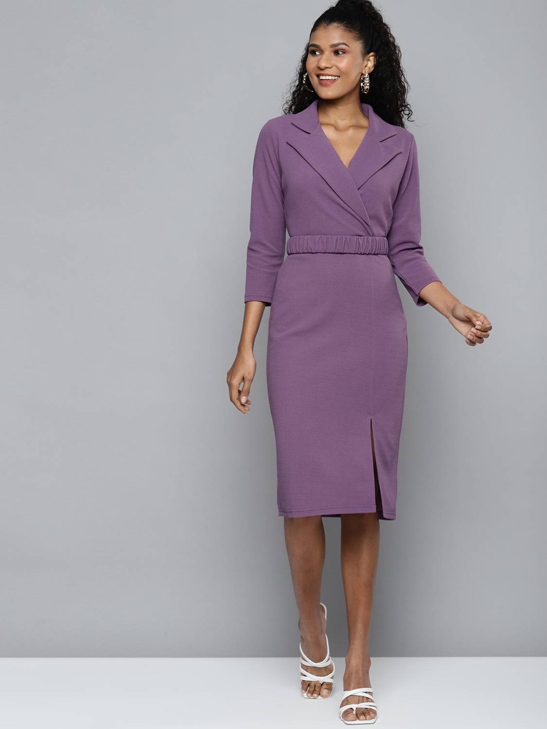 knee length dresses for ladies SASSAFRAS Women Black Textured Sheath Midi Dress – Myntra International