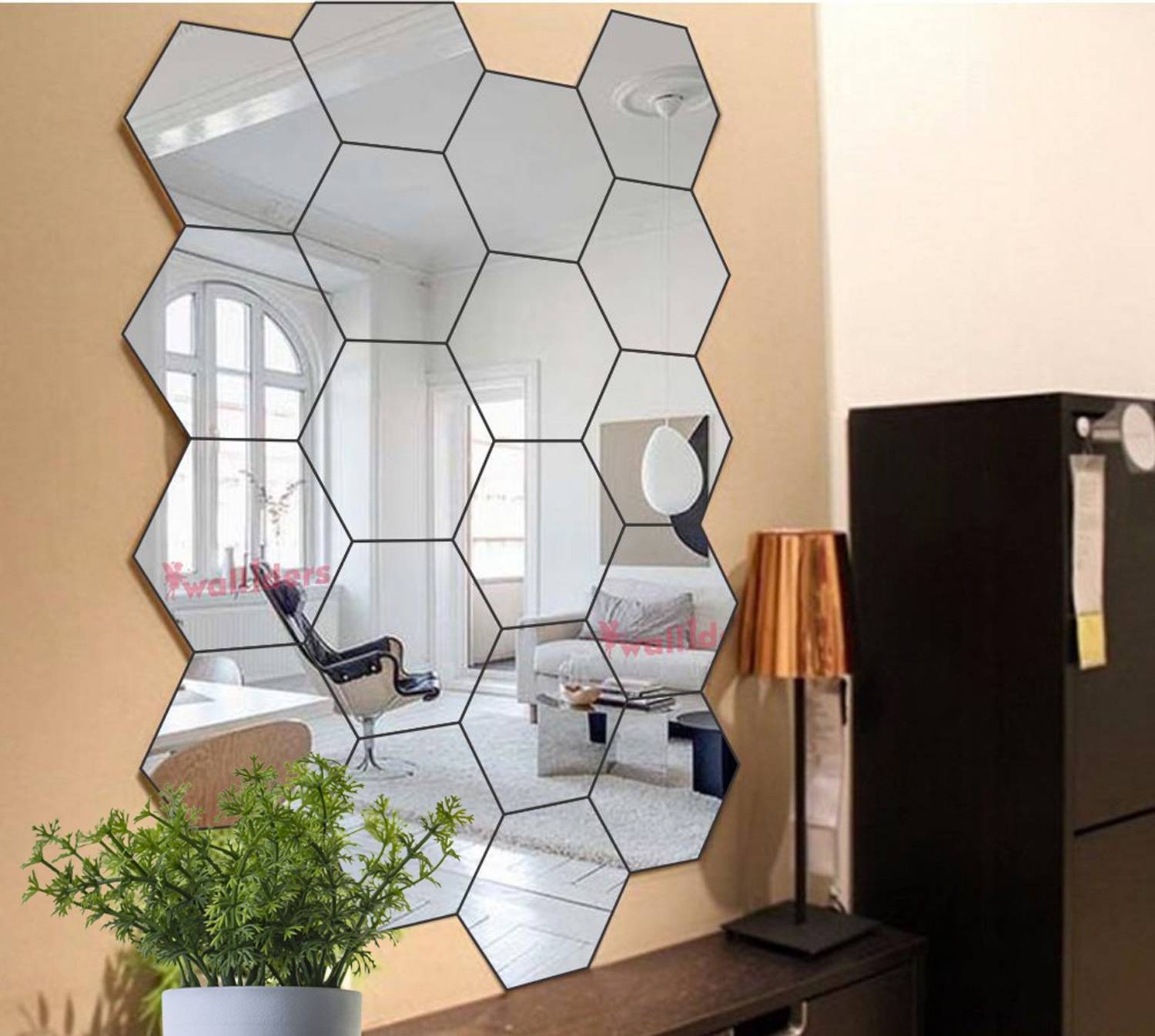 wall1ders 50 cm 20 Hexagon Silver Stickers - Image 1