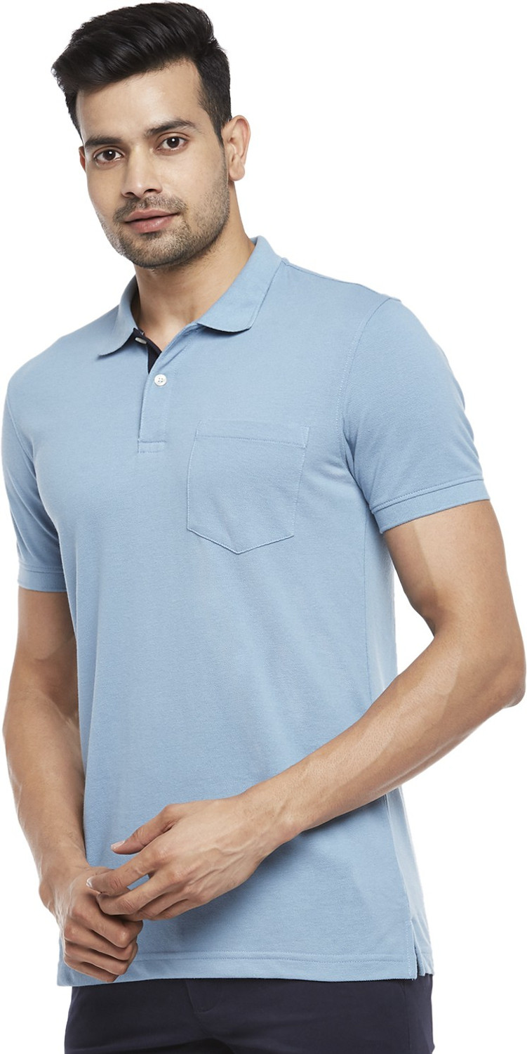 Image of Byford by Pantaloons Solid Men Polo Neck Blue T-Shirt