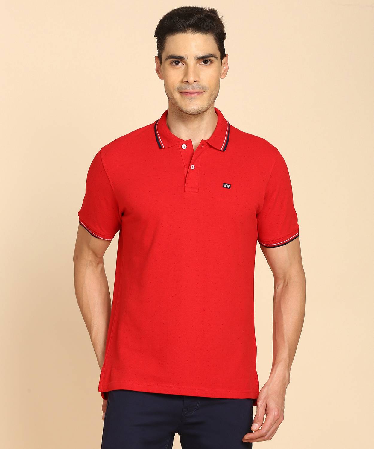 Arrow Sport Self Design Men Polo Neck Red T-Shirt
