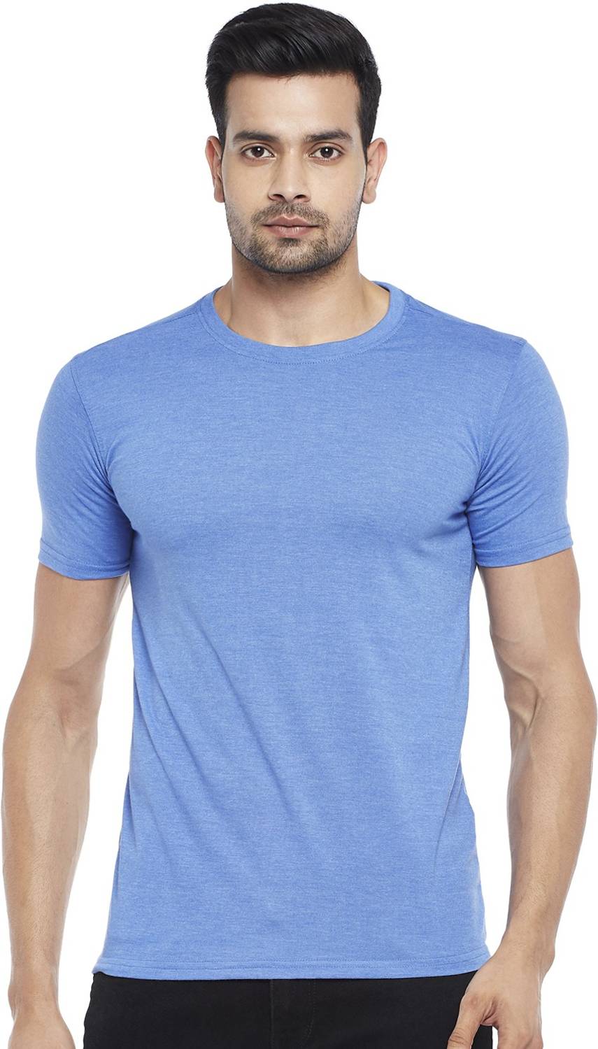Byford by Pantaloons Solid Men Round Neck Light Blue T-Shirt