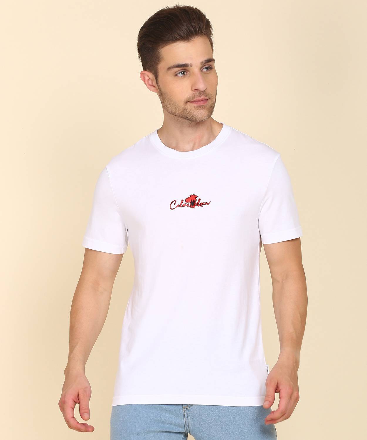 Calvin Klein Jeans Printed Men Round Neck White T-Shirt