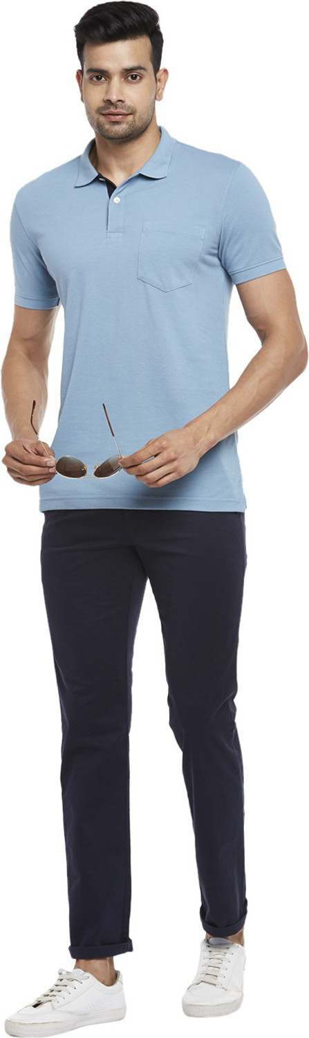 Image of Byford by Pantaloons Solid Men Polo Neck Blue T-Shirt