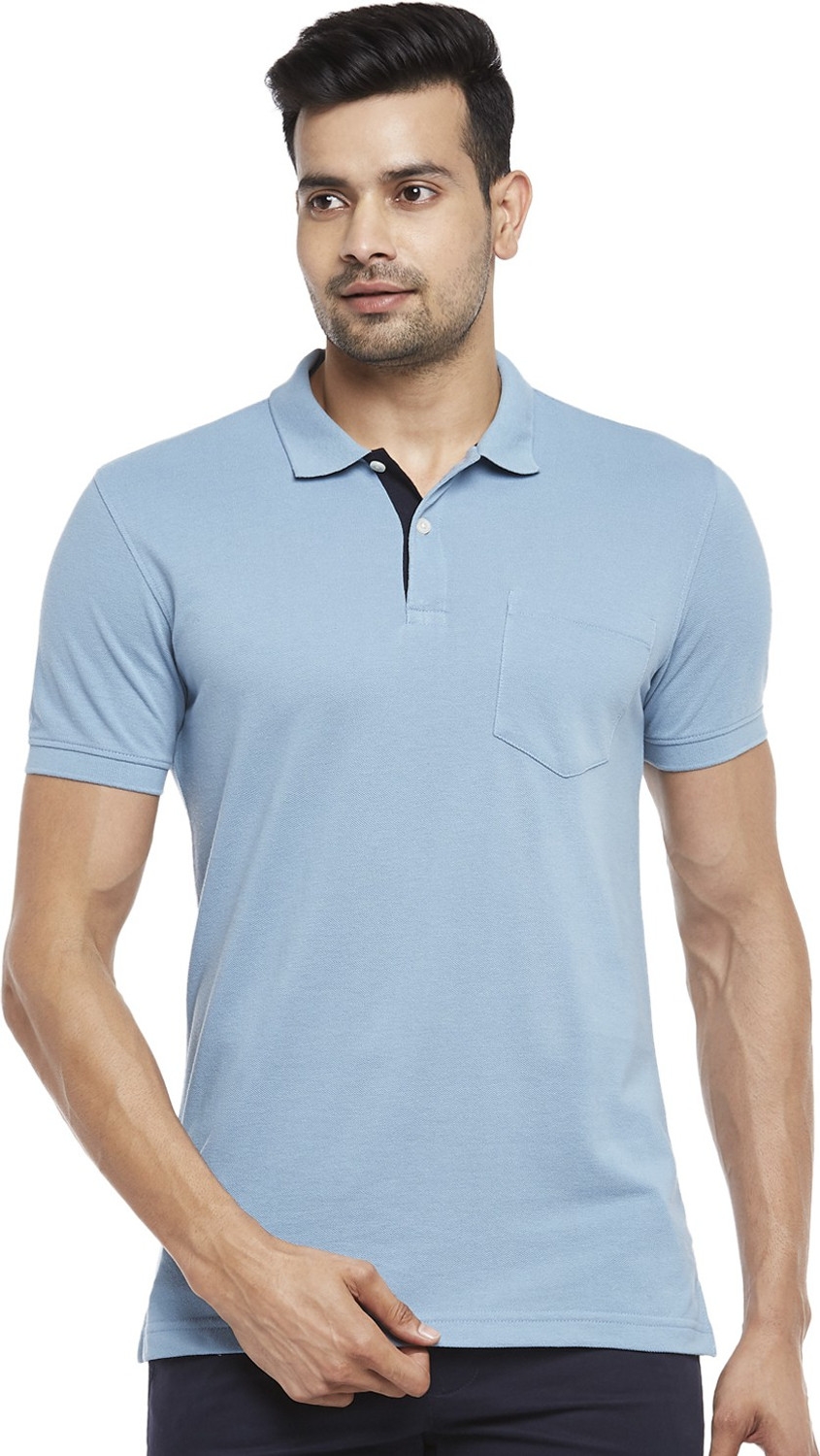 Image of Byford by Pantaloons Solid Men Polo Neck Blue T-Shirt
