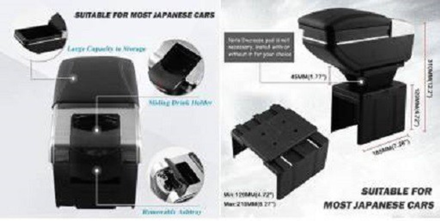Image of PRTEK Universal Car Armrest Console Storage Box Rotatable Black Leather Center Box Car Armrest