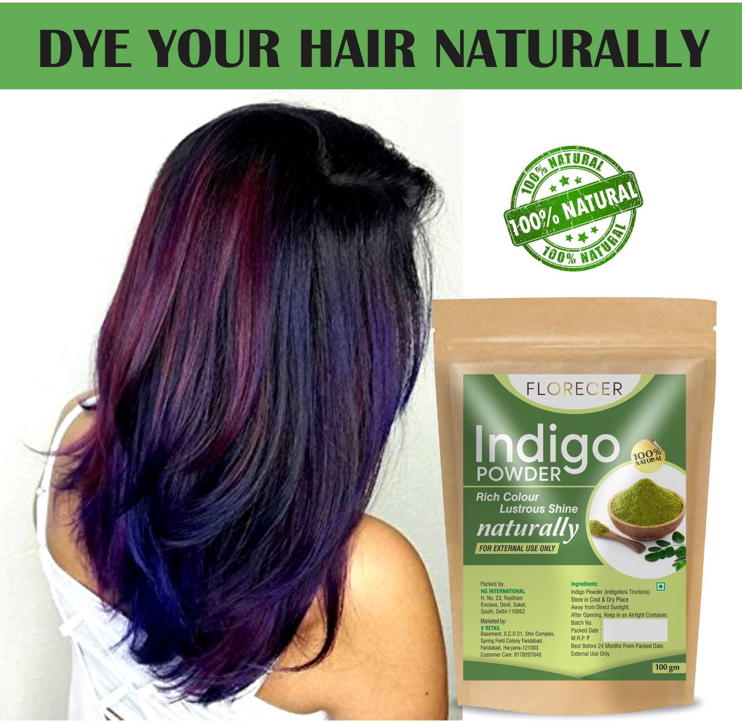 FLORECER 100% Pure Organic Indigo Powder 100g - Image 4