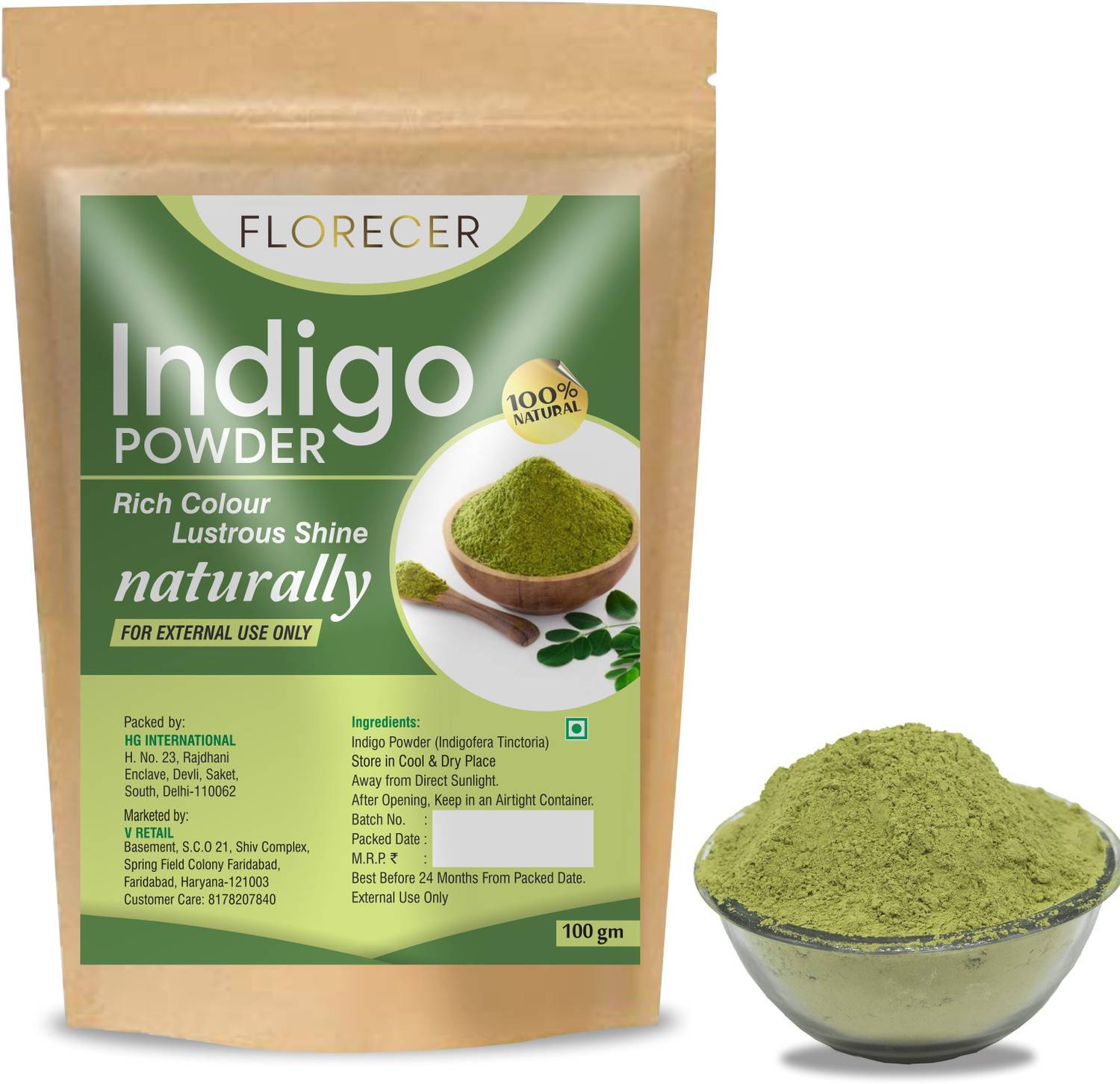 FLORECER 100% Pure Organic Indigo Powder 100g