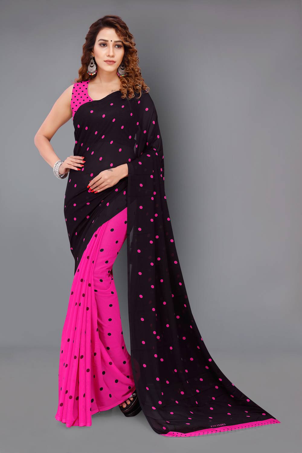 Anand Sarees Printed, Polka Print Daily Wear Georgette Saree