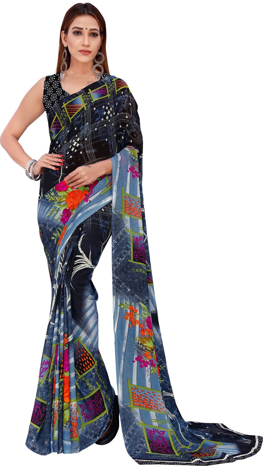 Anand Sarees Floral Print, Graphic Print, Digital Print, Printed, Geometric Print Daily Wear Georgette Saree