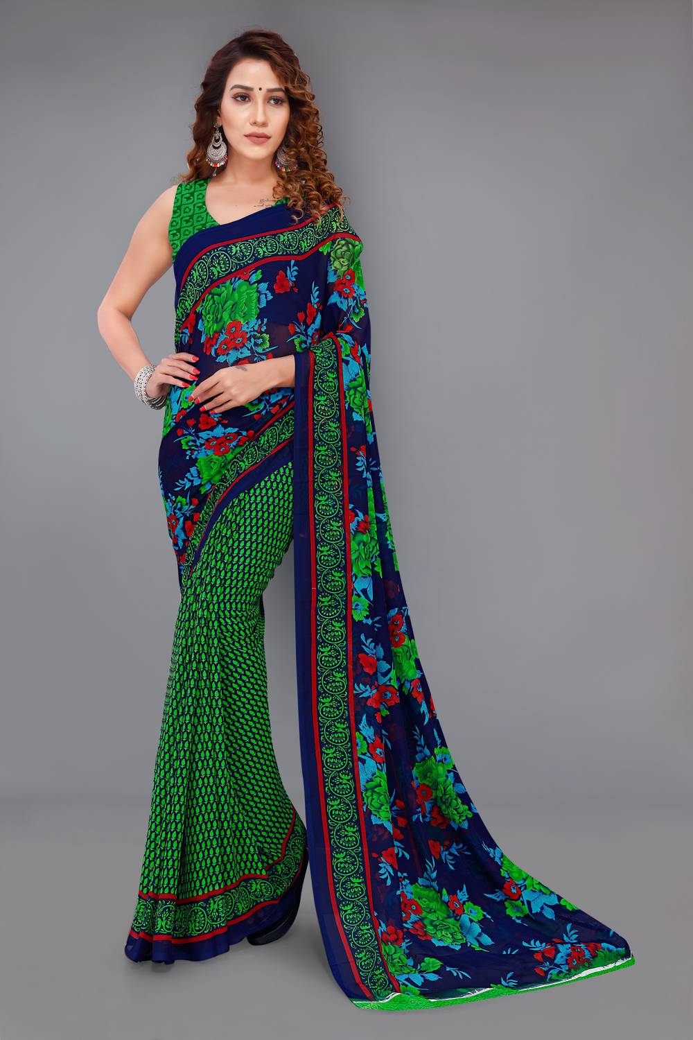 Anand Sarees Printed, Floral Print, Geometric Print Daily Wear Georgette Saree