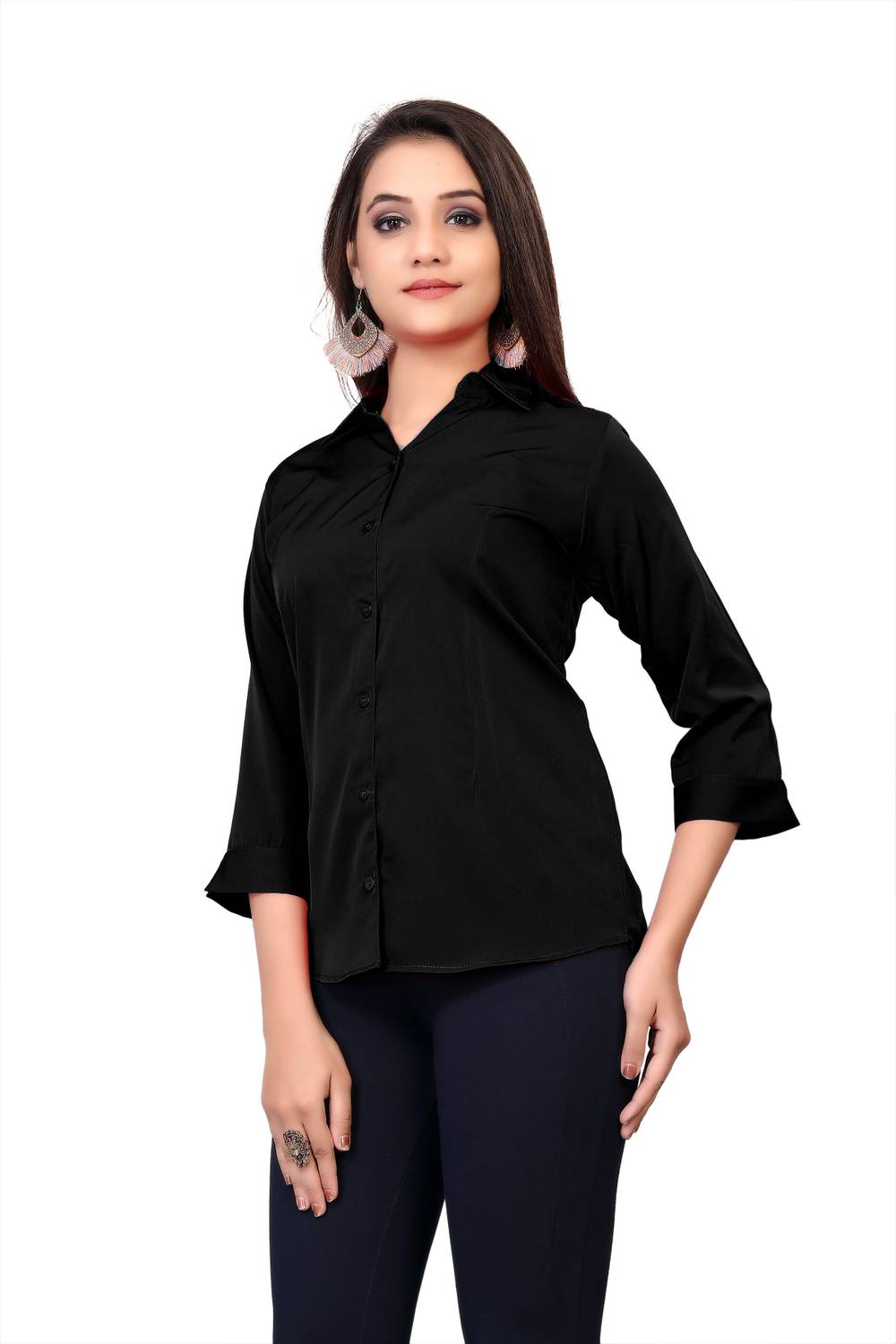 Branzios Women Solid Casual Black Shirt