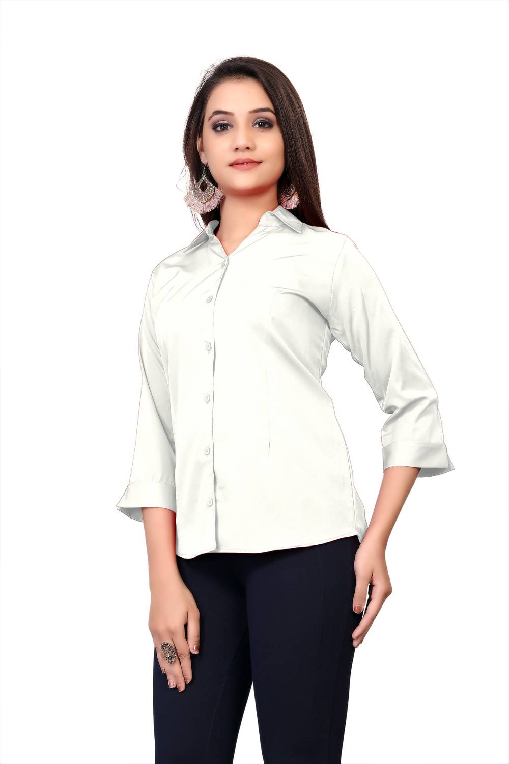Branzios Women Solid Casual White Shirt