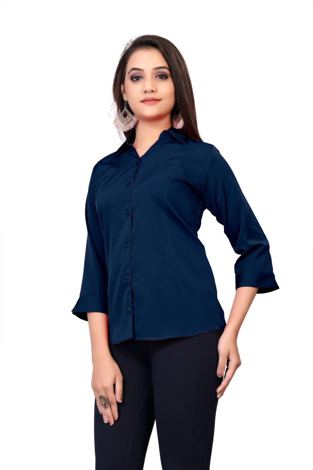 Branzios Women Solid Casual Blue Shirt