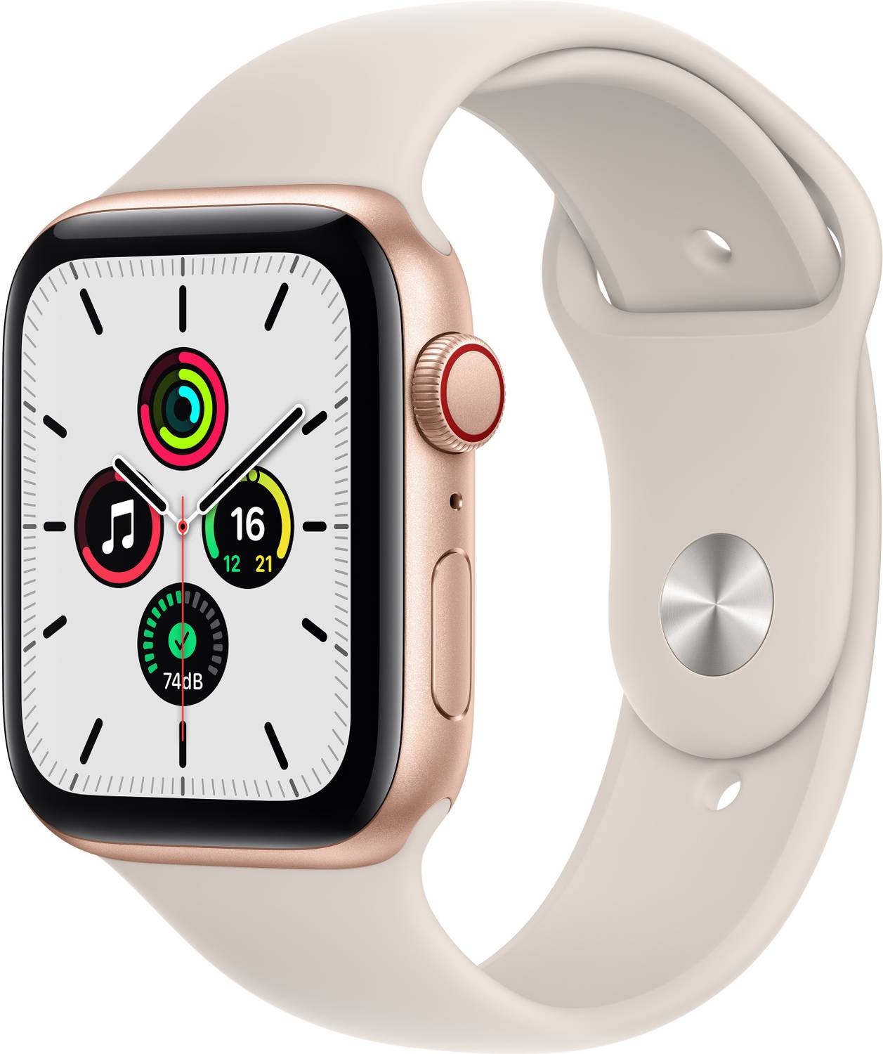 Apple Watch SE (GPS + Cellular, 44mm) Gold Aluminium Case with Starlight Sport Band