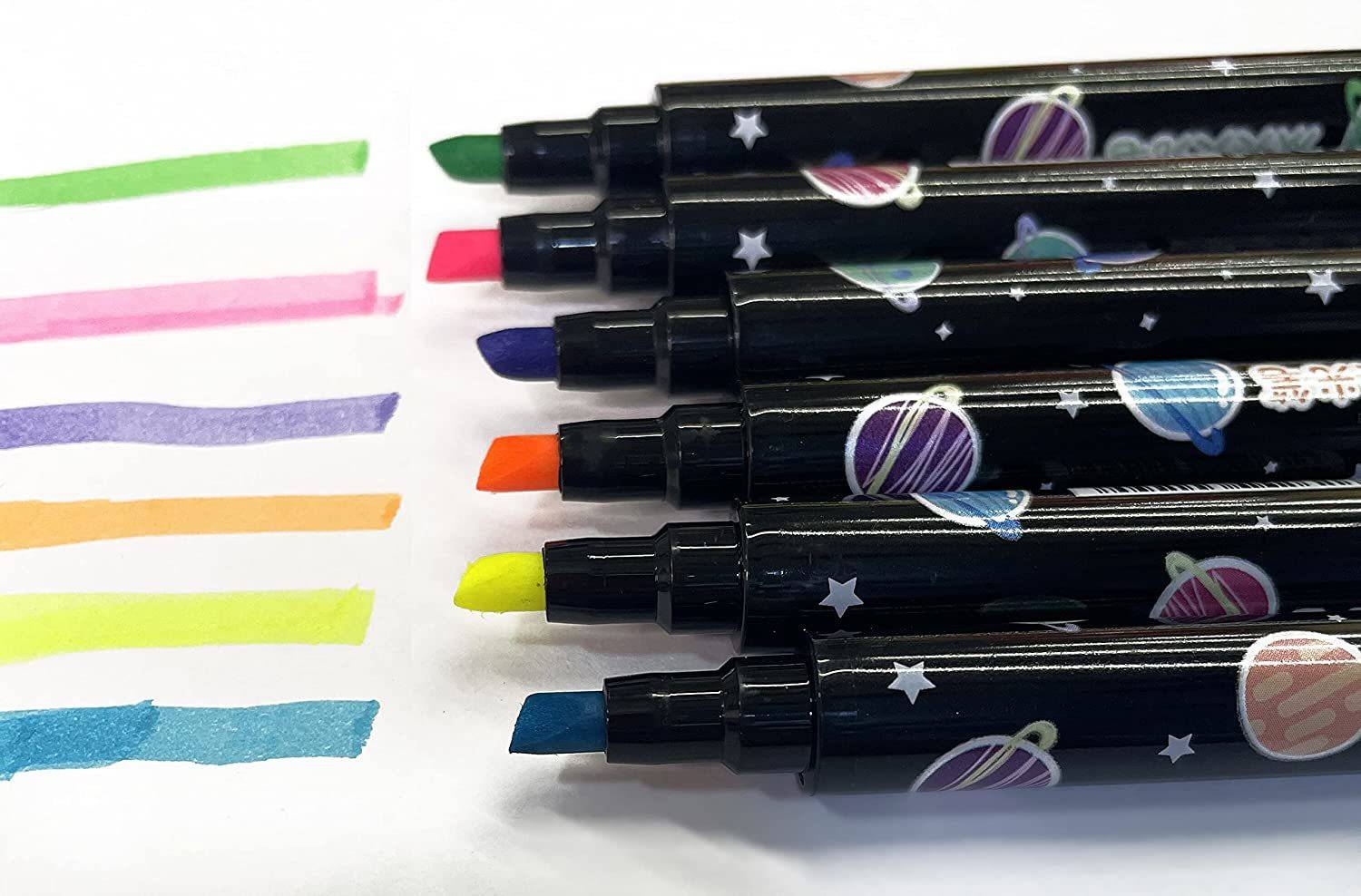 BRIZEM Double Tip (2 in 1) fine tip & point tip Highlighters marker pen ( 6 pcs)
