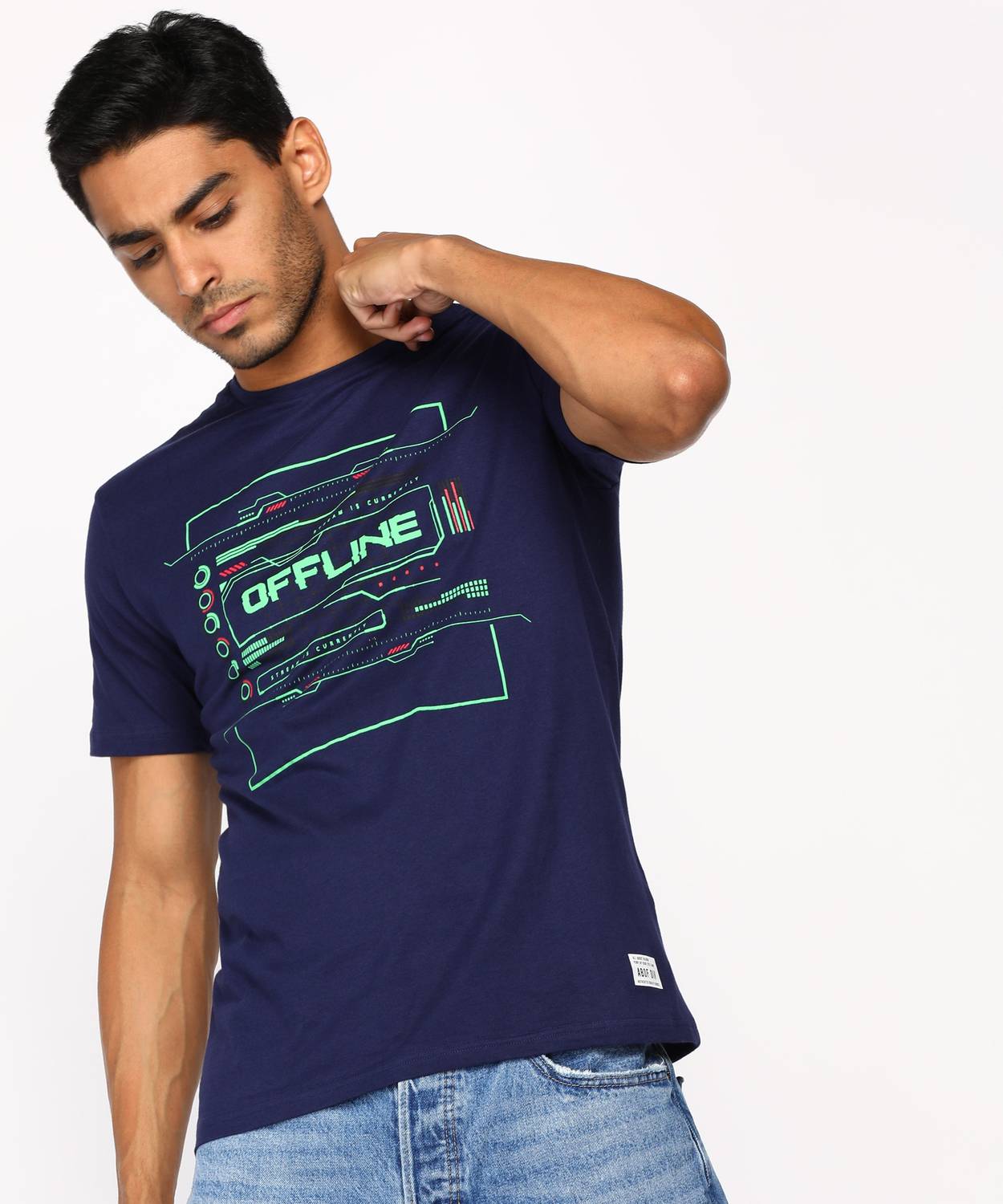 Aditya Birla - abof Printed Men Round Neck Dark Blue T-Shirt